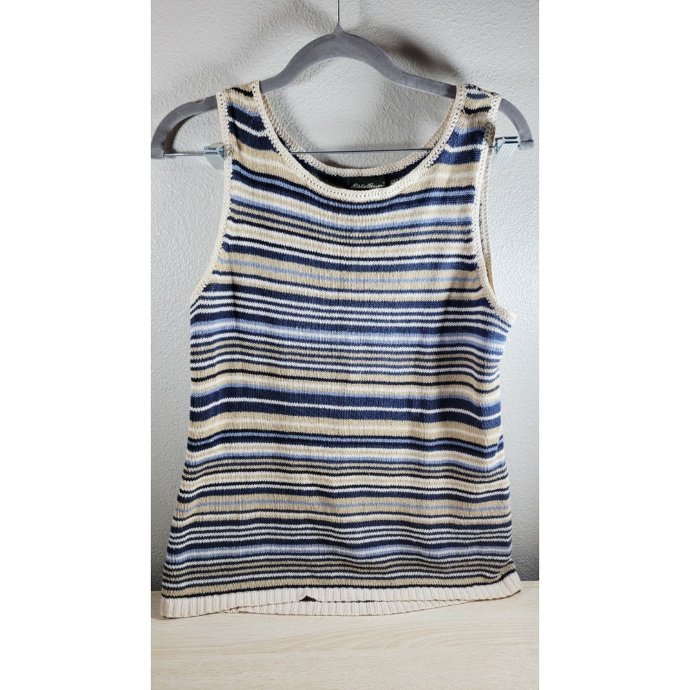 Eddie Bauer Striped Knit Tank Top Linen Cotton Sleeveless XS